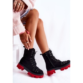 Bottes de travail en daim chaudes nouées noires et rouges Pierro le noir 8