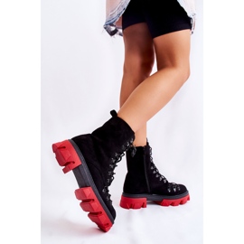 Bottes de travail en daim chaudes nouées noires et rouges Pierro le noir 4