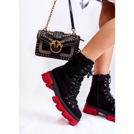 Bottes de travail en daim chaudes nouées noires et rouges Pierro le noir 7
