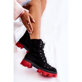 Bottes de travail en daim chaudes nouées noires et rouges Pierro le noir 9