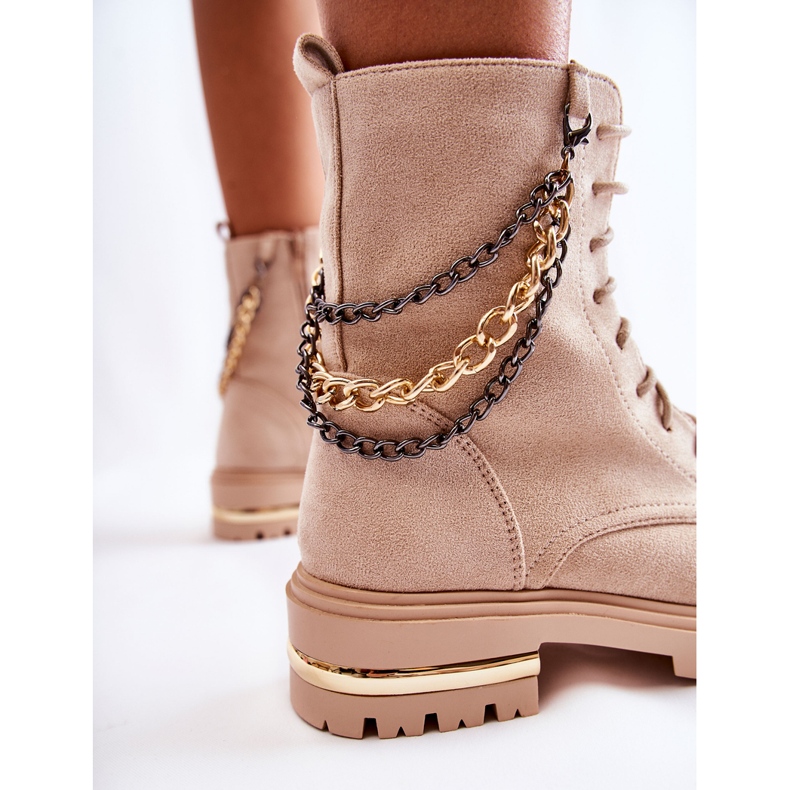 PS1 Bottes chaudes en daim avec une chaîne Beige Sorita 2