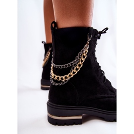 Bottes chaudes en daim noires Sorita avec chaîne le noir 8
