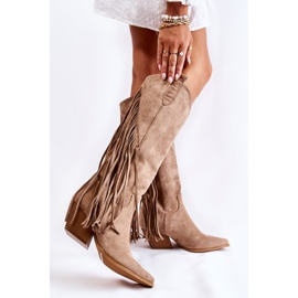 WJ2 Bottes en daim à franges pour femmes Beige Simplo brun 2