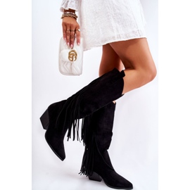 WJ2 Bottes en daim à franges pour femmes Noir Simplo le noir 2