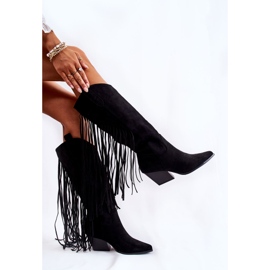 WJ2 Bottes en daim à franges pour femmes Noir Simplo le noir 5