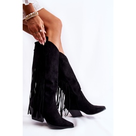 WJ2 Bottes en daim à franges pour femmes Noir Simplo le noir 8