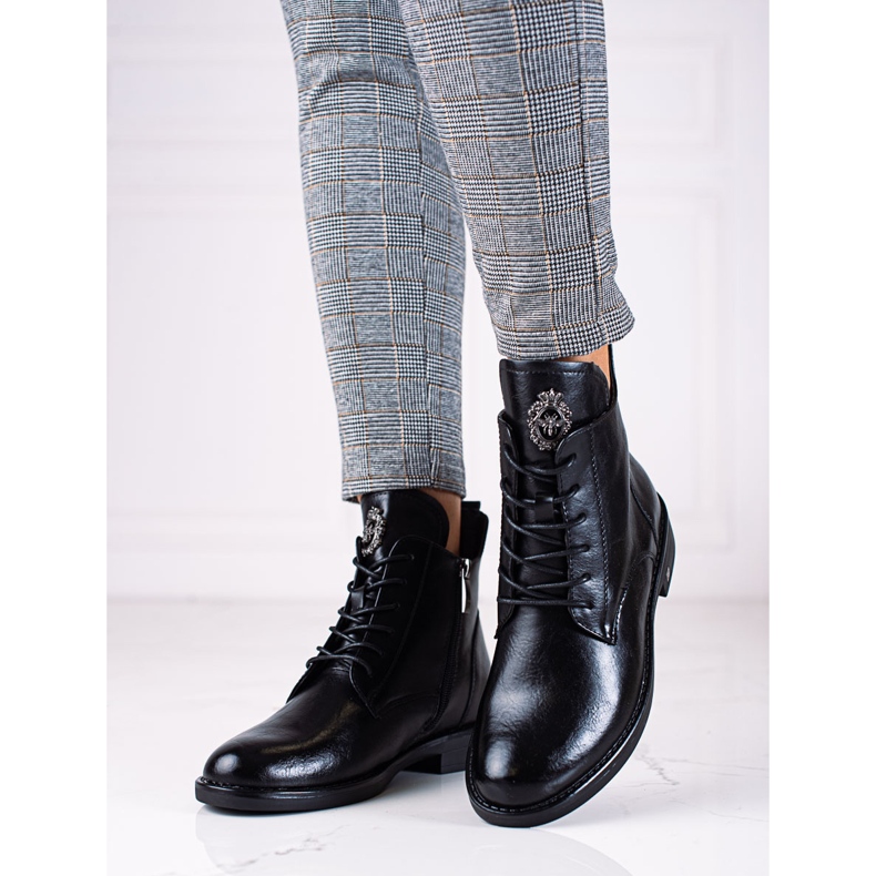 W. Potocki Bottines femme Potocki noires à talons plats 1