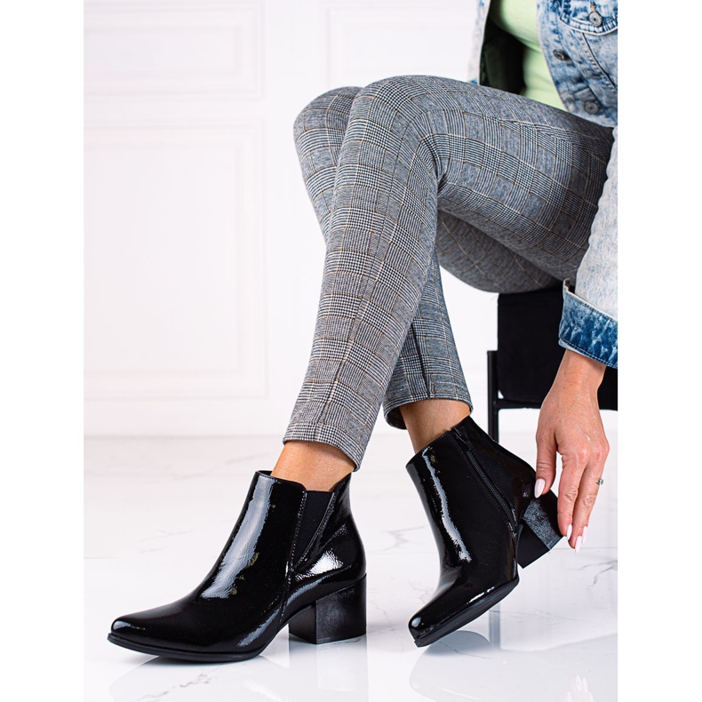 SHELOVET Bottines Chelsea laquées noires Sergio Leone à talons hauts le noir 1