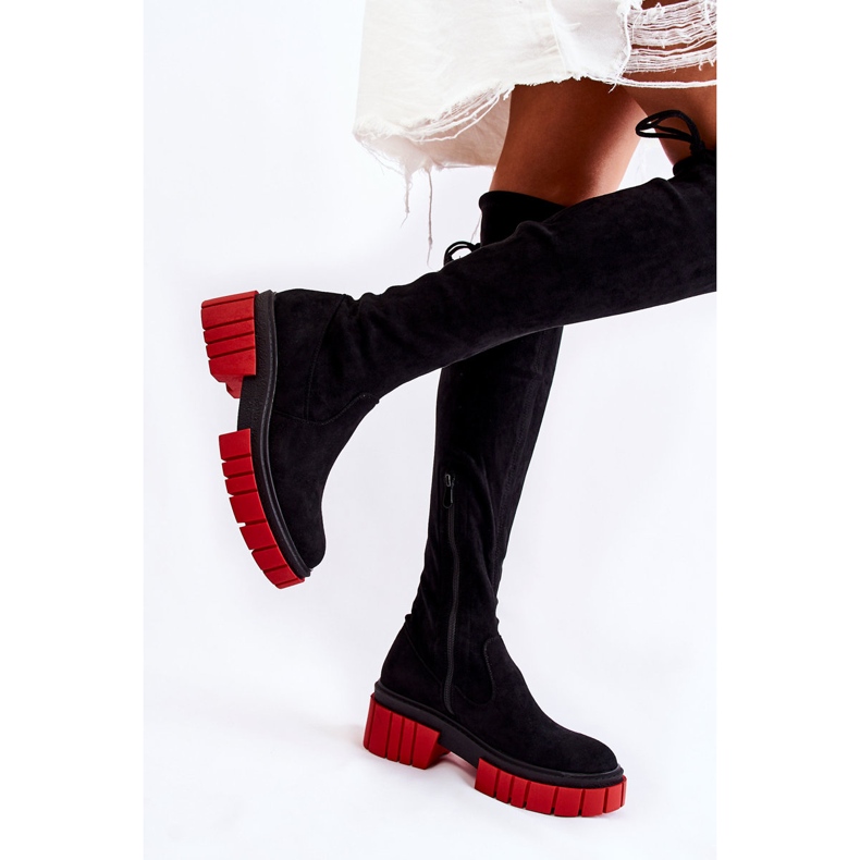 Boots Femme Daim Noir-Rouge Cheera le noir 2