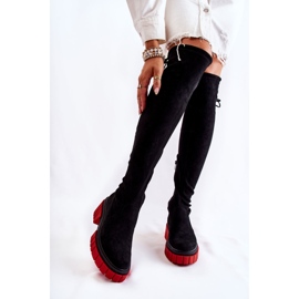 Boots Femme Daim Noir-Rouge Cheera le noir 1
