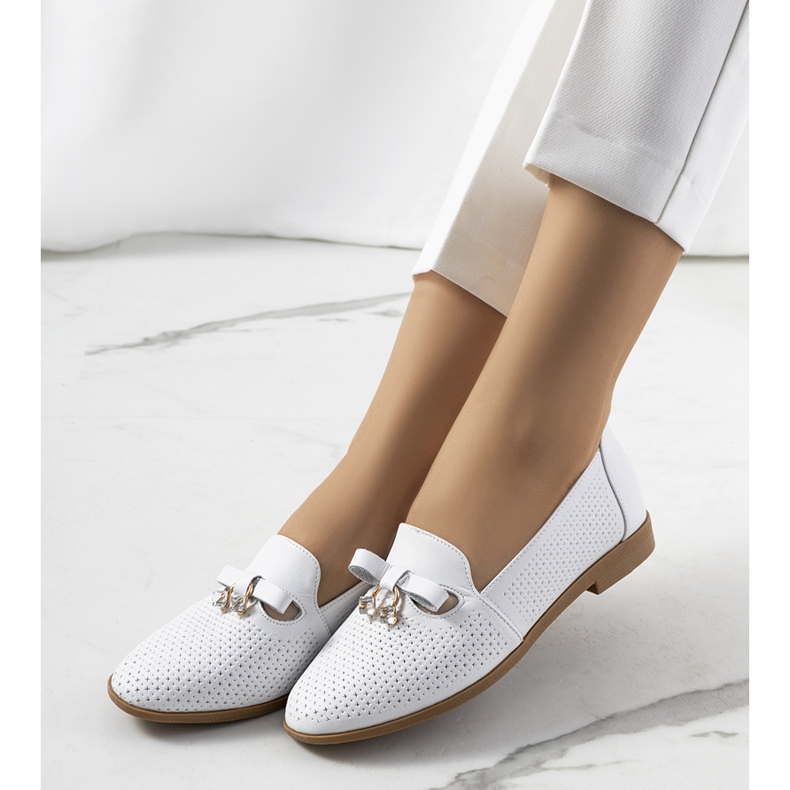 Mocassins blancs ajourés en cuir naturel Curi blanche 1 Mocassins blancs ajourés en cuir naturel Curi blanche 1
