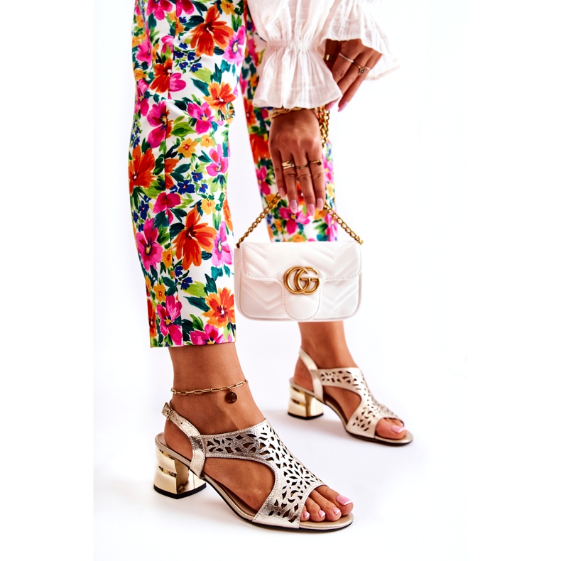 PA2 Sandales Ajourées En Cuir Sur Talons Hauts Doré Salvio 3