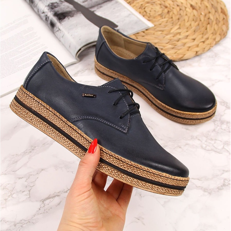 Chaussures femme en cuir sur plateforme bleu marine Helios 380 1