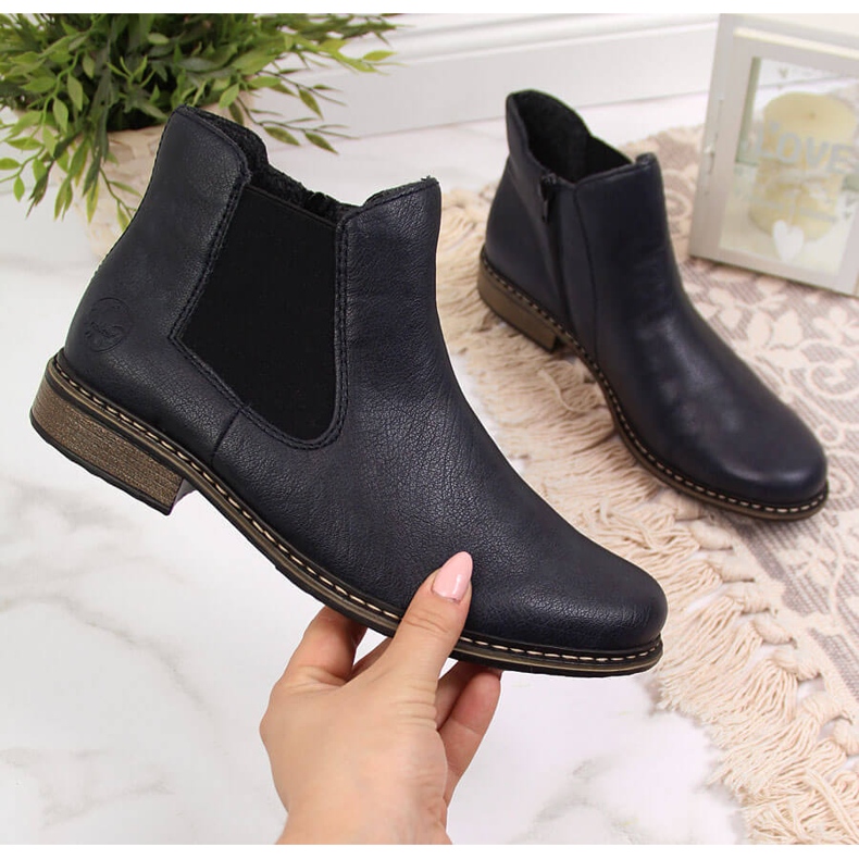 Bottines Chelsea chaudes pour femmes, bleu marine Rieker Z4994-14 le noir 2 Bottines Chelsea chaudes pour femmes, bleu marine Rieker Z4994-14 le noir 2