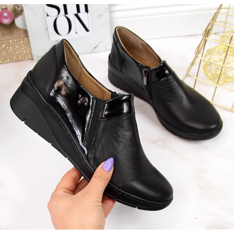 Chaussures confortables en cuir pour femmes noires Helios 348 le noir 2