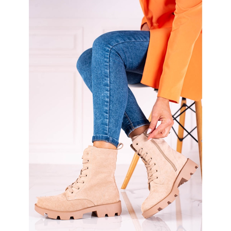 Sacs à lacets en daim Shelovet pour femmes, beige 1