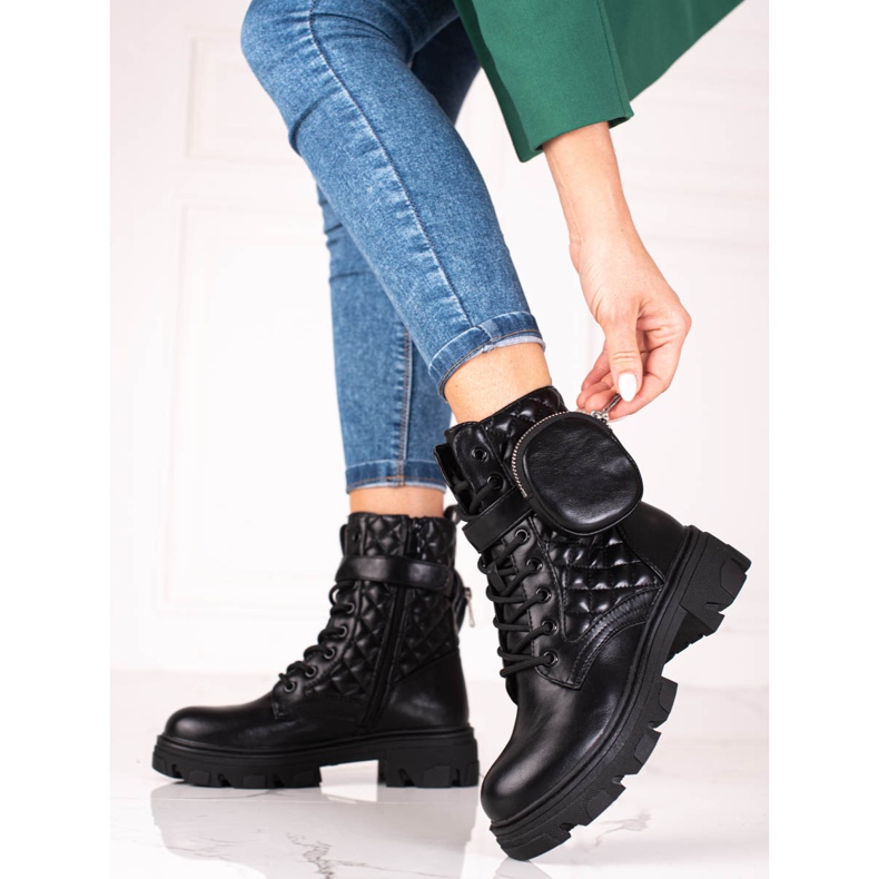 Sacs femme matelassés Shelovet noir avec poche velcro 1