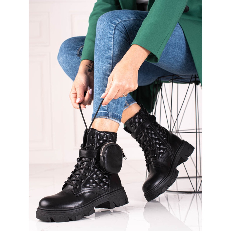 Sacs femme matelassés Shelovet noir avec poche velcro le noir 2 Sacs femme matelassés Shelovet noir avec poche velcro le noir 2