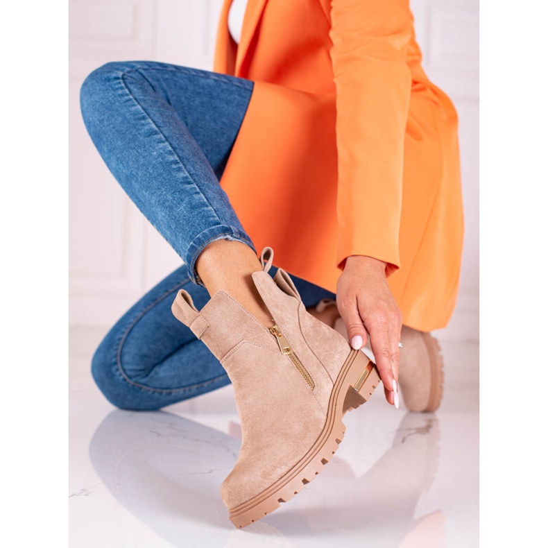 Bottines femme Shelovet à fermeture éclair dorée, marron clair brun 1