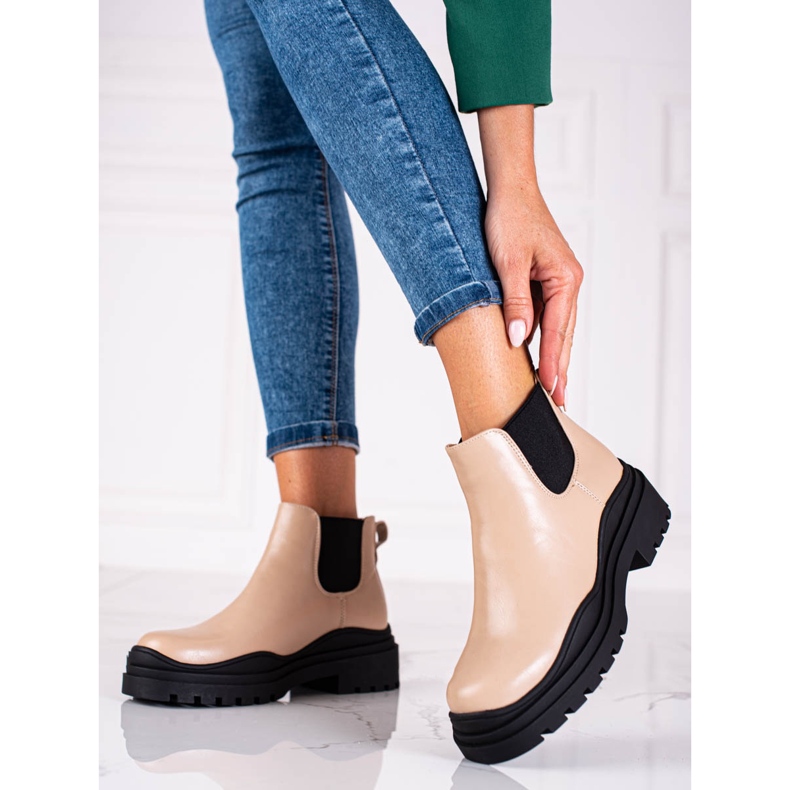 Bottes beiges pour femmes Bottes Shelovet Jodhpur sur la plate-forme 2