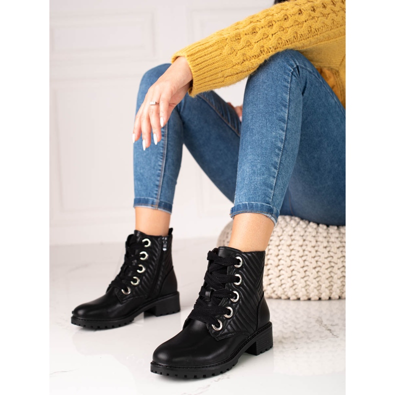 Bottines à lacets femme Shelovet noires avec matelassage 2