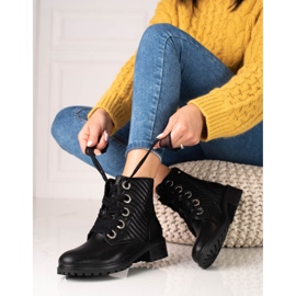 Bottines à lacets femme Shelovet noires avec matelassage 1