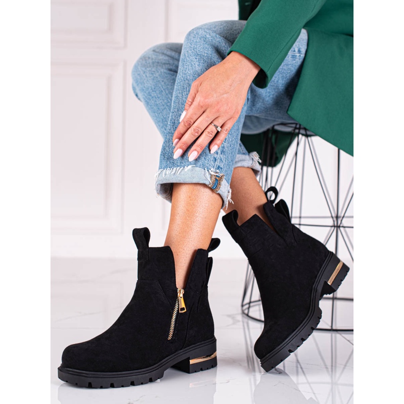 Bottines femme Shelovet avec fermeture éclair dorée, noir le noir 1