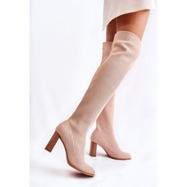 Bottes Classiques Rayées Sur Talon Beige Laossi 3