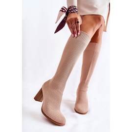 PS1 Bottines à Talons Côtelées Tendance Beige Carros 1