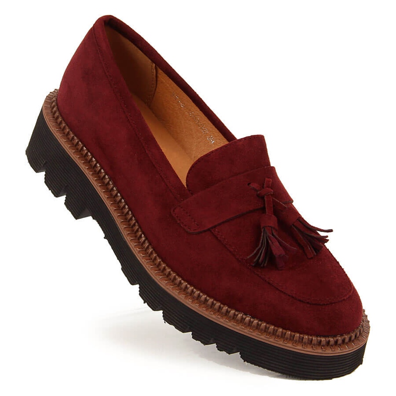 Mocassins femme en daim à franges Vinceza bordeaux rouge 1
