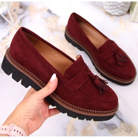 Mocassins femme en daim à franges Vinceza bordeaux rouge 2