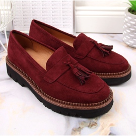 Mocassins femme en daim à franges Vinceza bordeaux rouge 3