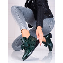 W. Potocki Bottines femme Potocki à talons plats verts 1