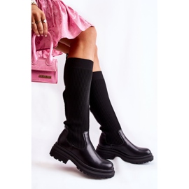 PS1 Bottes Femme Côtelées Sur Talon Plat Noir Allys le noir 4