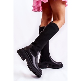 PS1 Bottes Femme Côtelées Sur Talon Plat Noir Allys 2