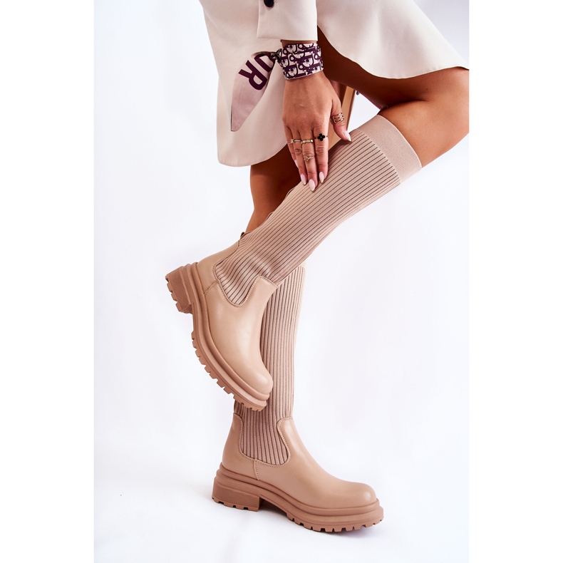 PS1 Bottines Plates Femme Côtelées Beige Allys 2