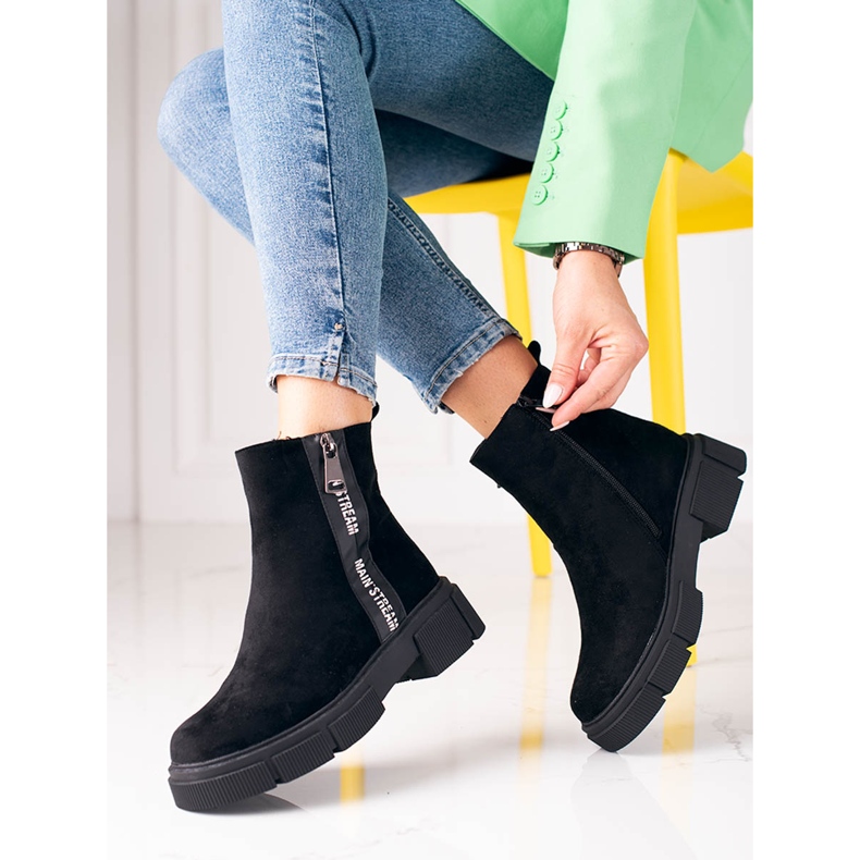 Bottes noires pour femmes Shelovet en daim écologique le noir 2 Bottes noires pour femmes Shelovet en daim écologique le noir 2