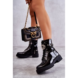 PG1 Bottines Femme Laquées à Clous Noir Leticia 1