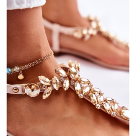 PG2 Sandales Tongs Femme Avec Ceinture Décorative Beige Lumière Du Jour 4