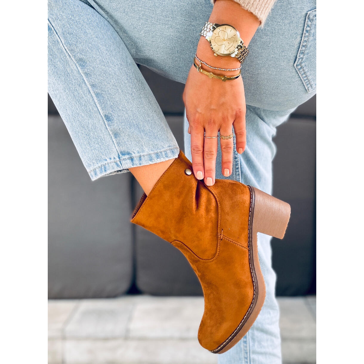 Bottines talon en caoutchouc Linzi Camel brun