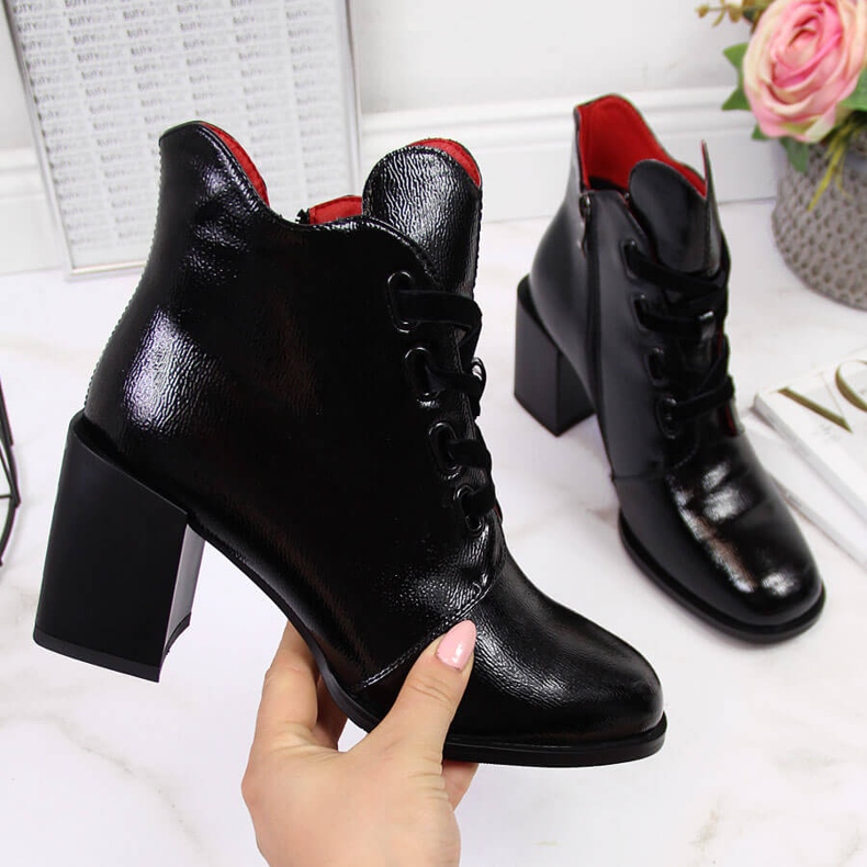 Bottines femme laquées Filippo noir avec talon décoratif le noir 2