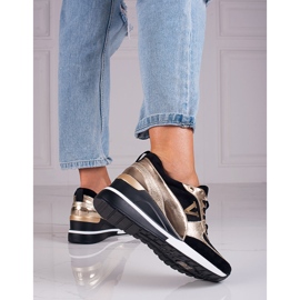 Vinceza Baskets femme Potocki noires et dorées à talon compensé le noir d'or 1