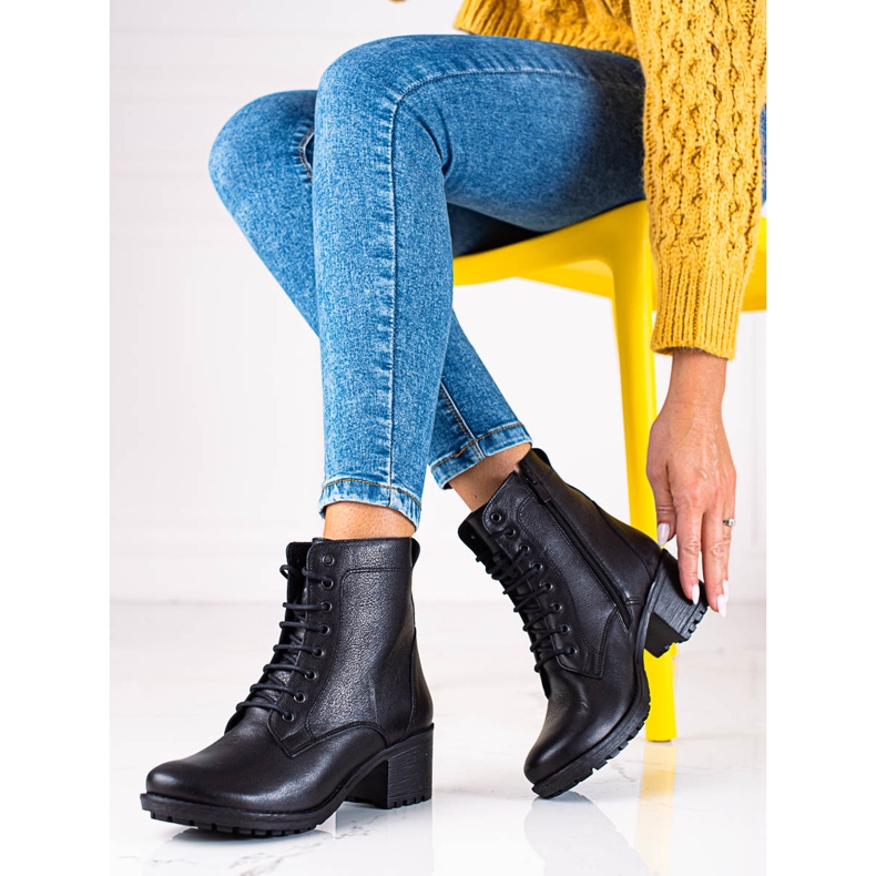 T.Sokolski Bottines à lacets Sokolski noires pour femmes en cuir naturel le noir 2
