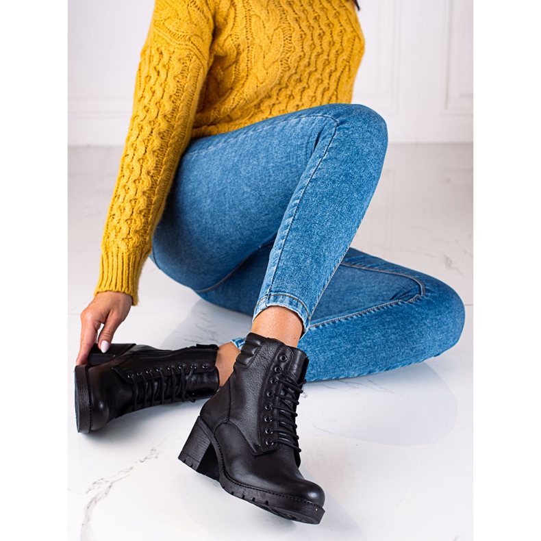 T.Sokolski Bottes en cuir noir Sokolski Dasmkie sur le poteau le noir 1