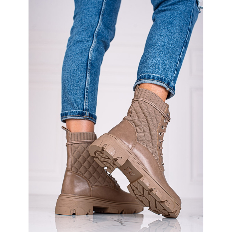 Sacs matelassés femme Shelovet à lacets beige brun 1