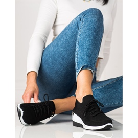 SHELOVET Baskets femme en tissu noir à talon compensé le noir 2
