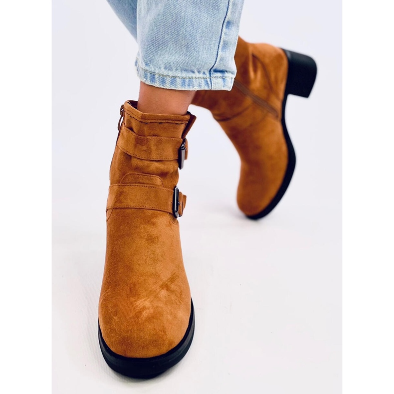 Bottines à talons larges Teoo Camel brun 1