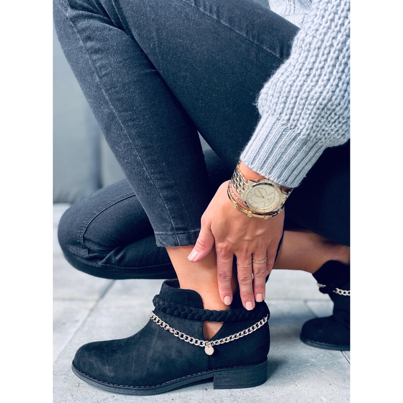 Bottines ajourées avec chaîne en Cupro Noir le noir 1