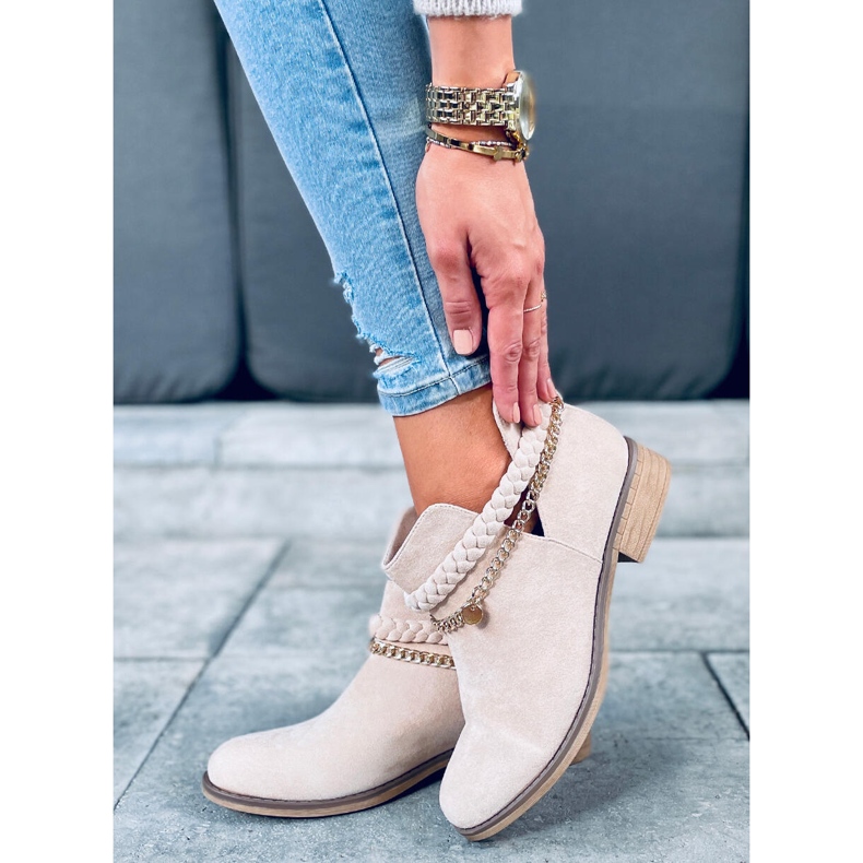 Bottines ajourées avec chaîne Cupro Beige 1