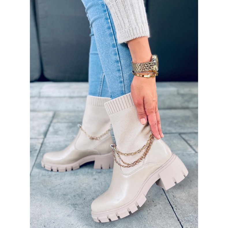 Boots à tige chaussette Grace Beige 1 Boots à tige chaussette Grace Beige 1